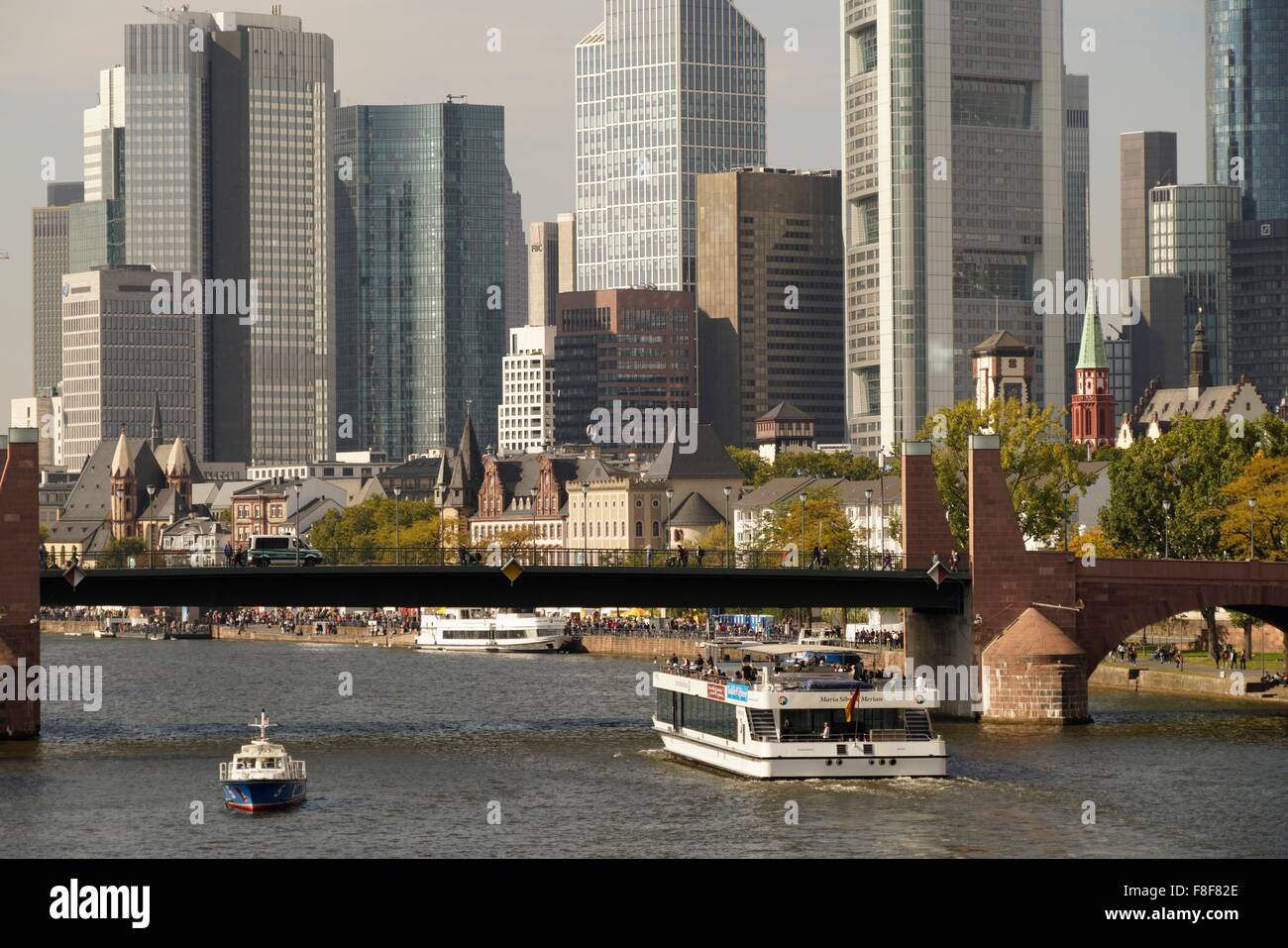 Cityscape with skyline, Financial District and Main, Frankfurt am Main, Hesse, Germany, Europe Stock Photo