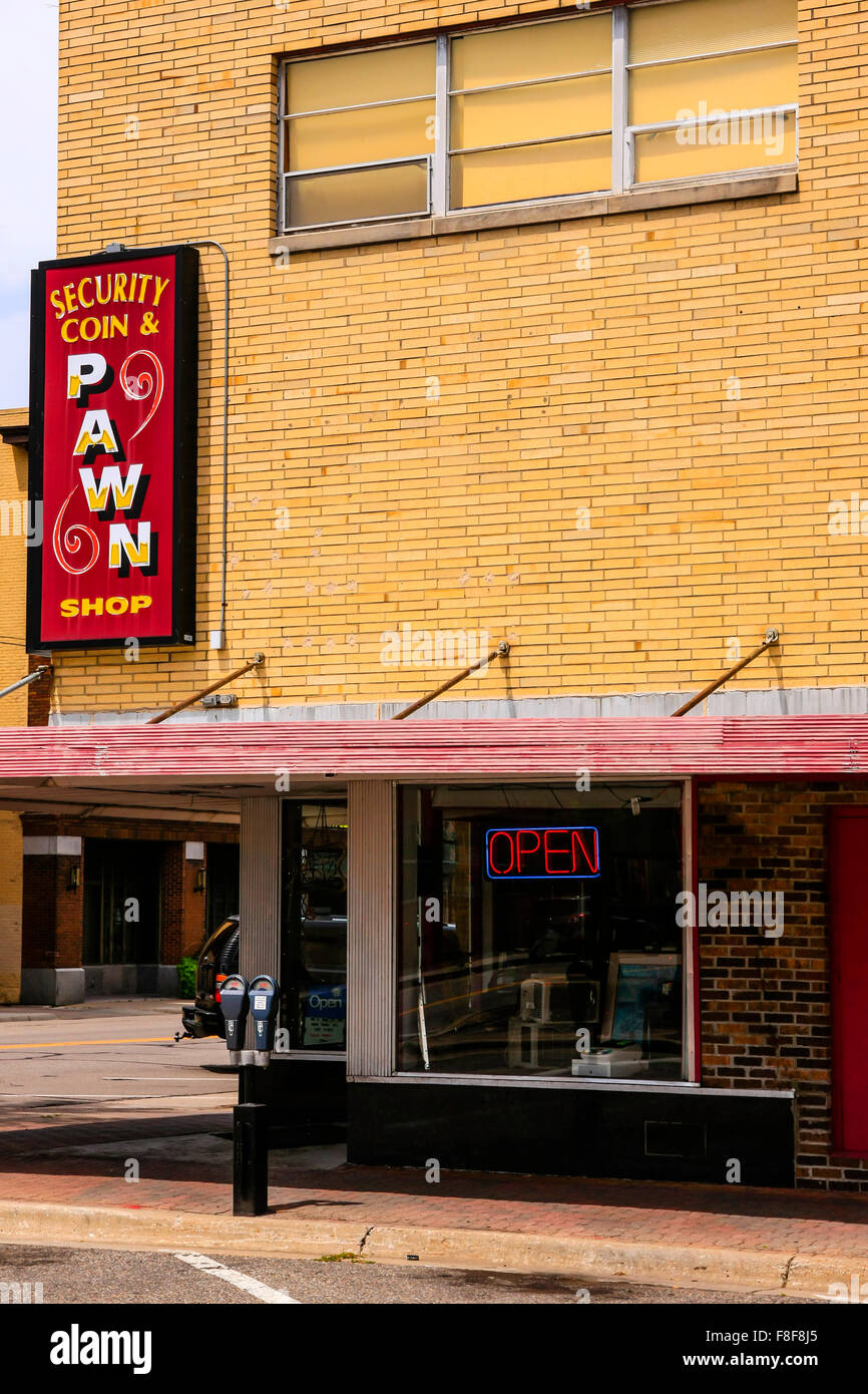 Security Coin and Pawn shop on W. Germain Street in the historic district of downtown St. Cloud Minnesota Stock Photo