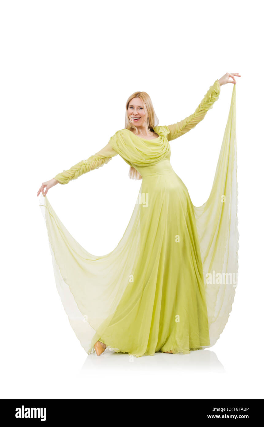 Pretty girl in elegant green dress isolated on white Stock Photo - Alamy