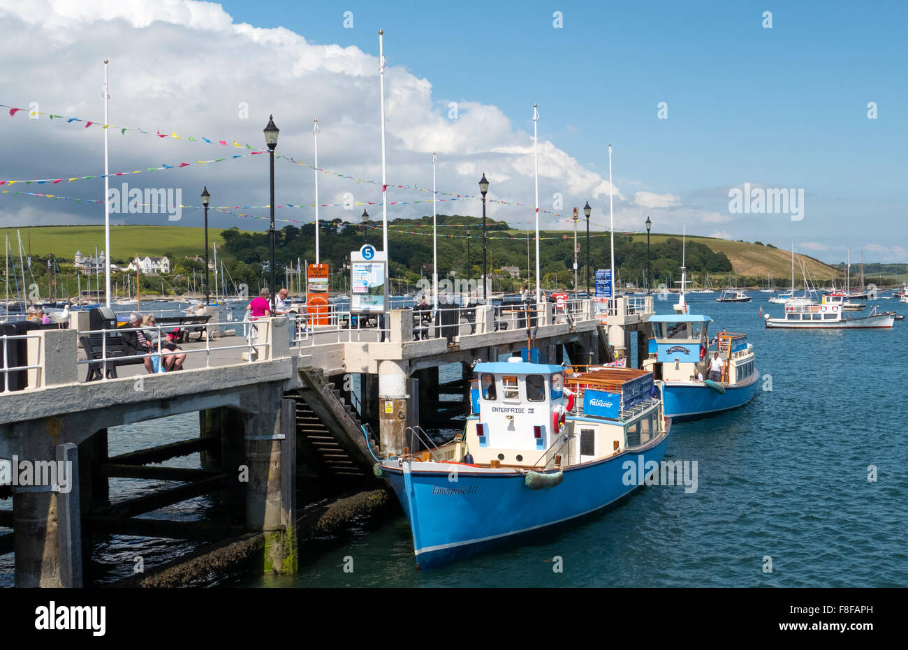 Falmouth Prince of Wales Pier. Enterprise III and Moyana ferry and charter boats alongside.  Cornwall England UK. Stock Photo