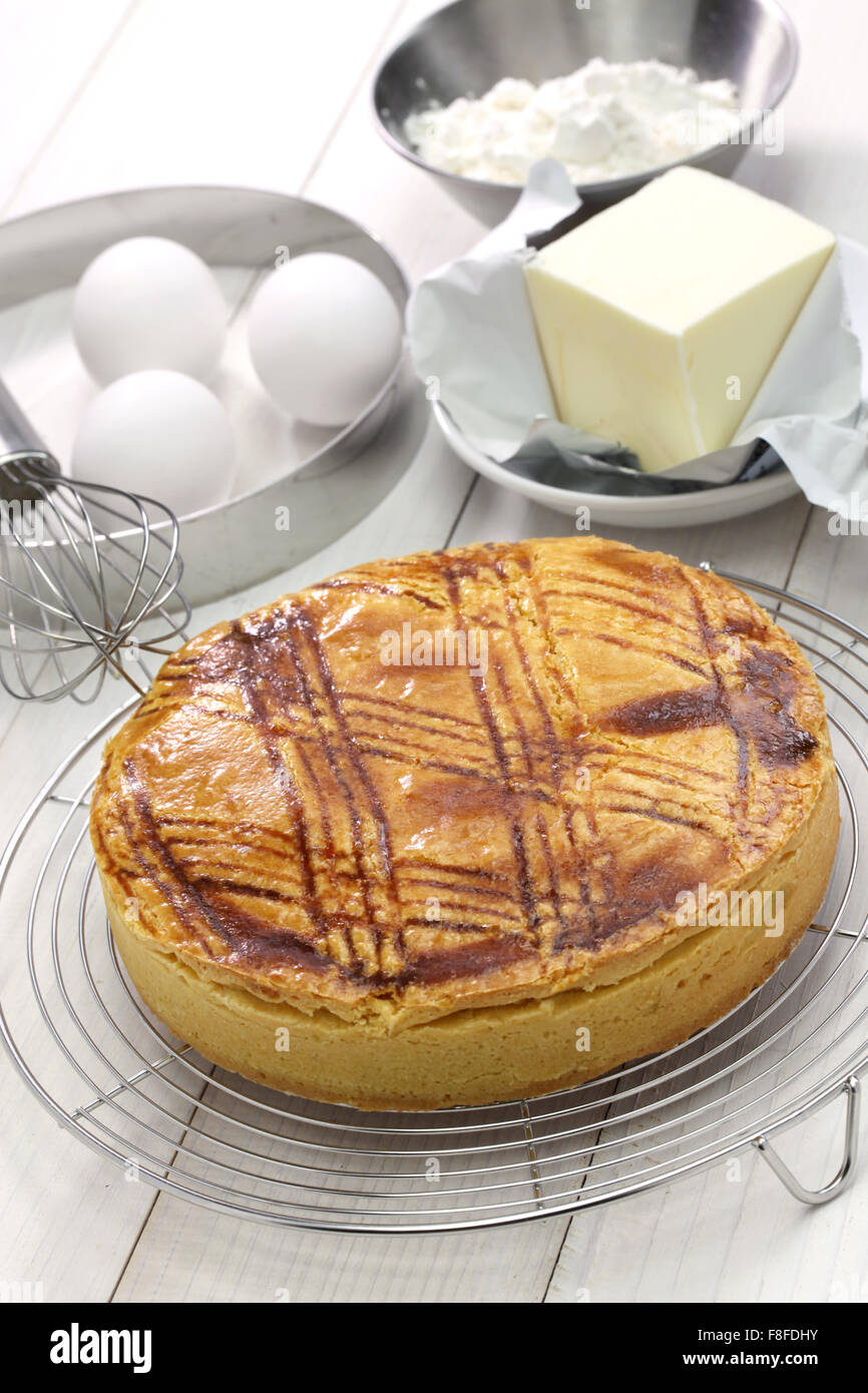 homemade gateau basque on cake cooler, cake making Stock Photo