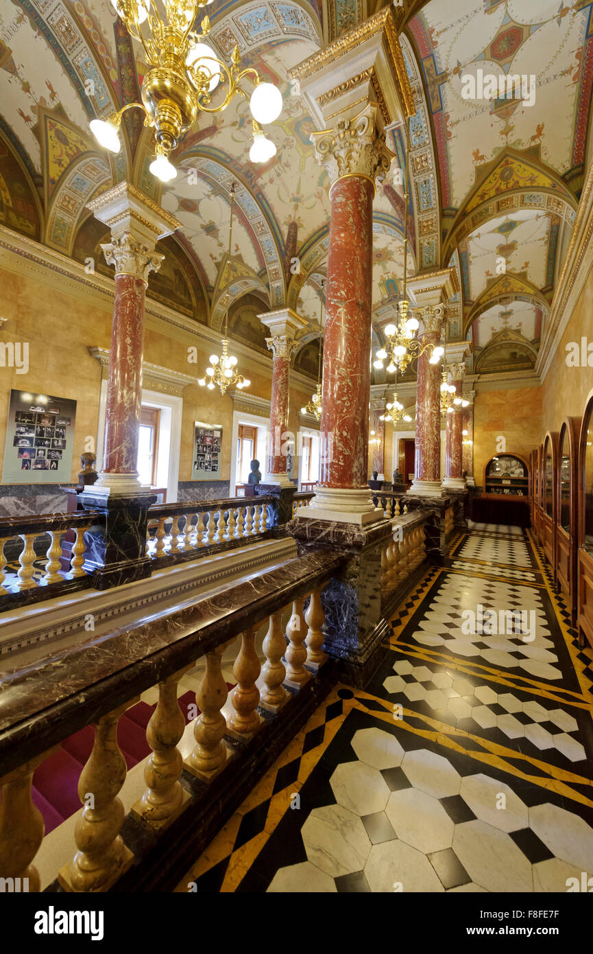 The beautiful corridor with marble columns on the first floor of the ...
