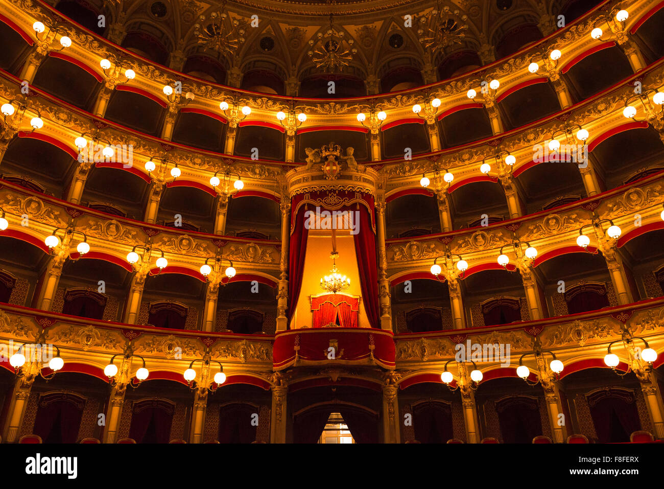 Teatro Bellini Catania, view of the plush interior of the the Teatro Bellini  - the famous opera house in Catania, Sicily. Stock Photo