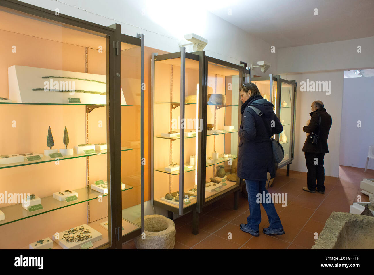 museum display case, Marangiu civic Archeological Museum, Cabras, Sardinia Stock Photo