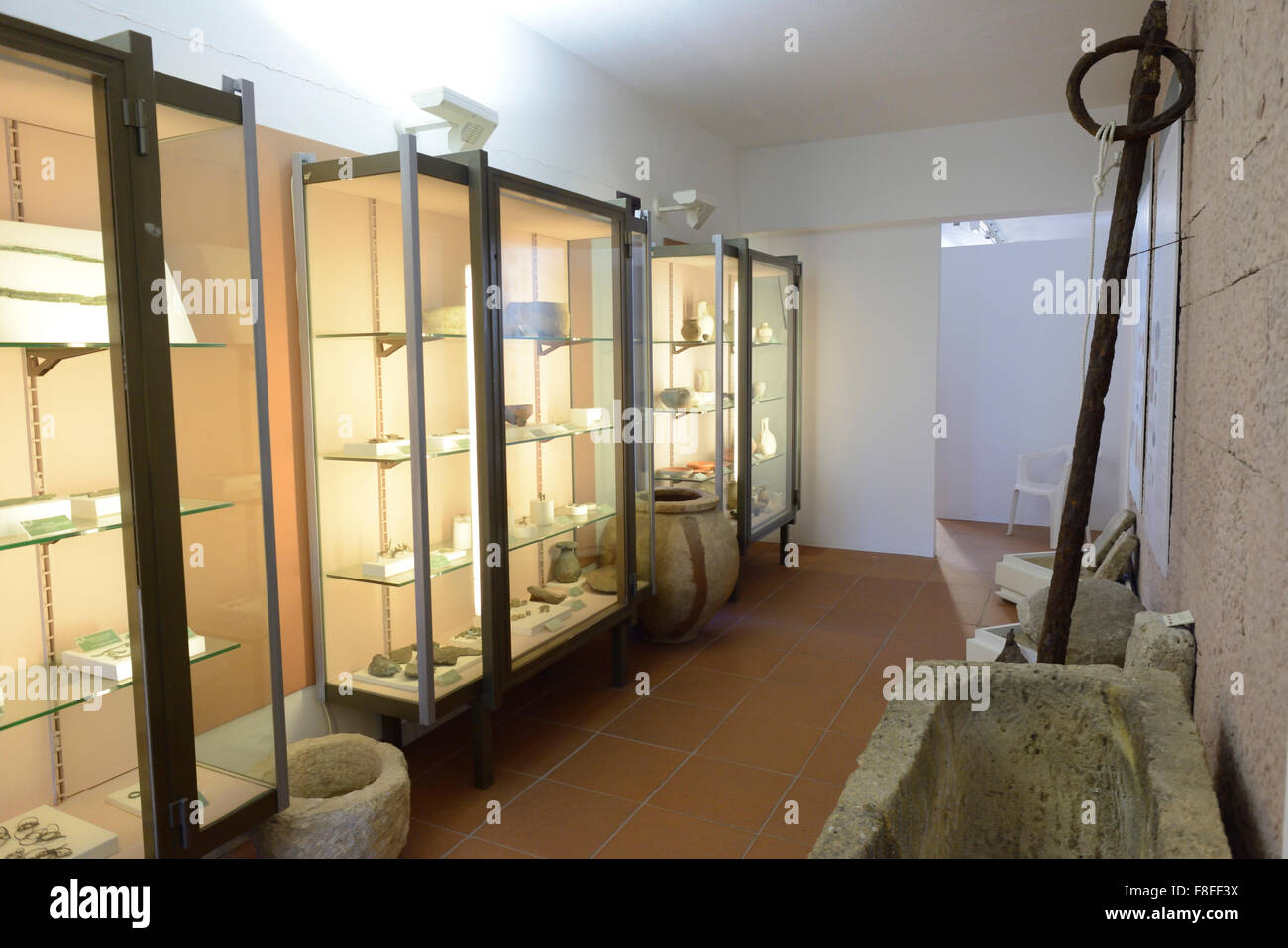 museum display case, Marangiu civic Archeological Museum, Cabras, Sardinia Stock Photo