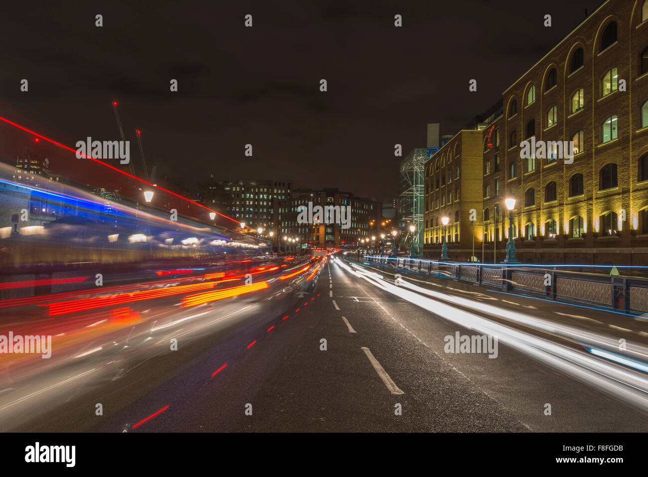 Traffic light trails in central London at night Stock Photo - Alamy