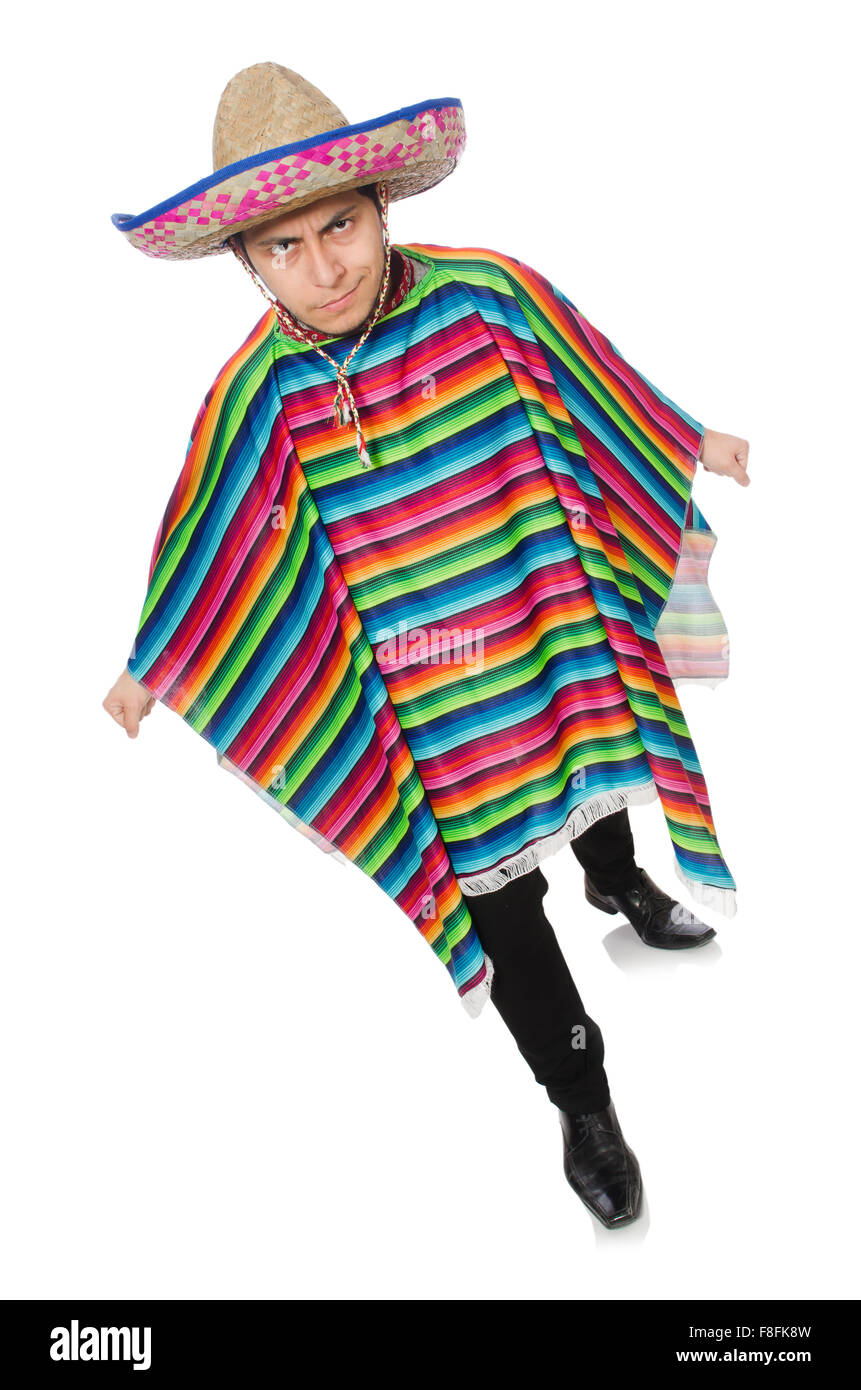 Funny mexican wearing poncho isolated on white Stock Photo Alamy
