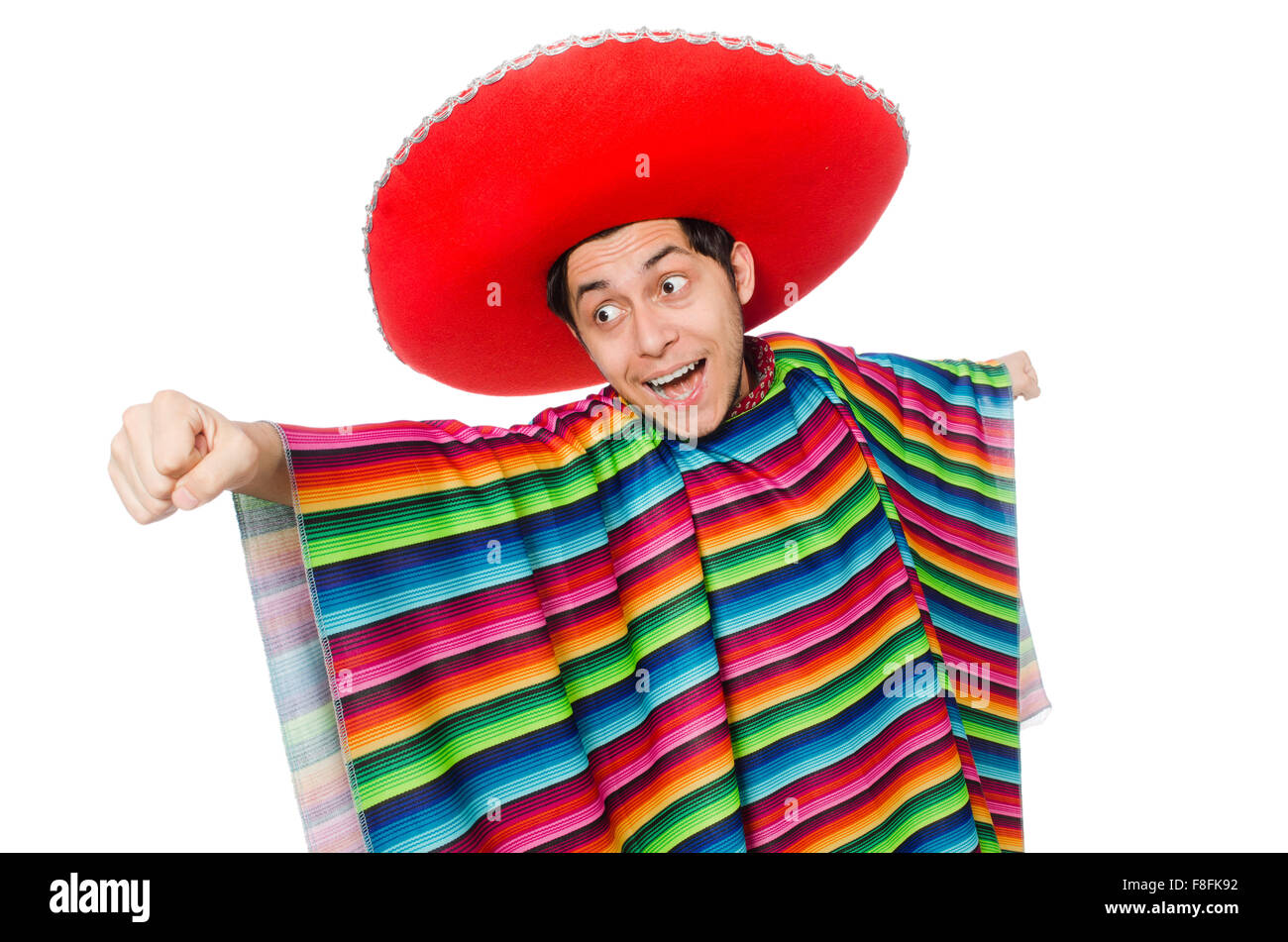 Funny mexican wearing poncho isolated on white Stock Photo - Alamy