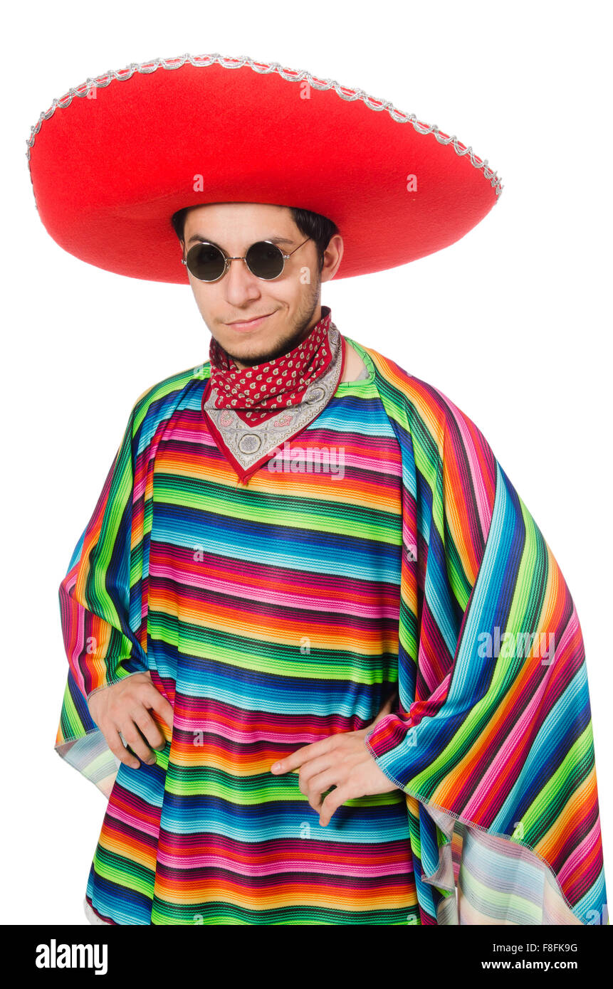 Funny mexican wearing poncho isolated on white Stock Photo Alamy