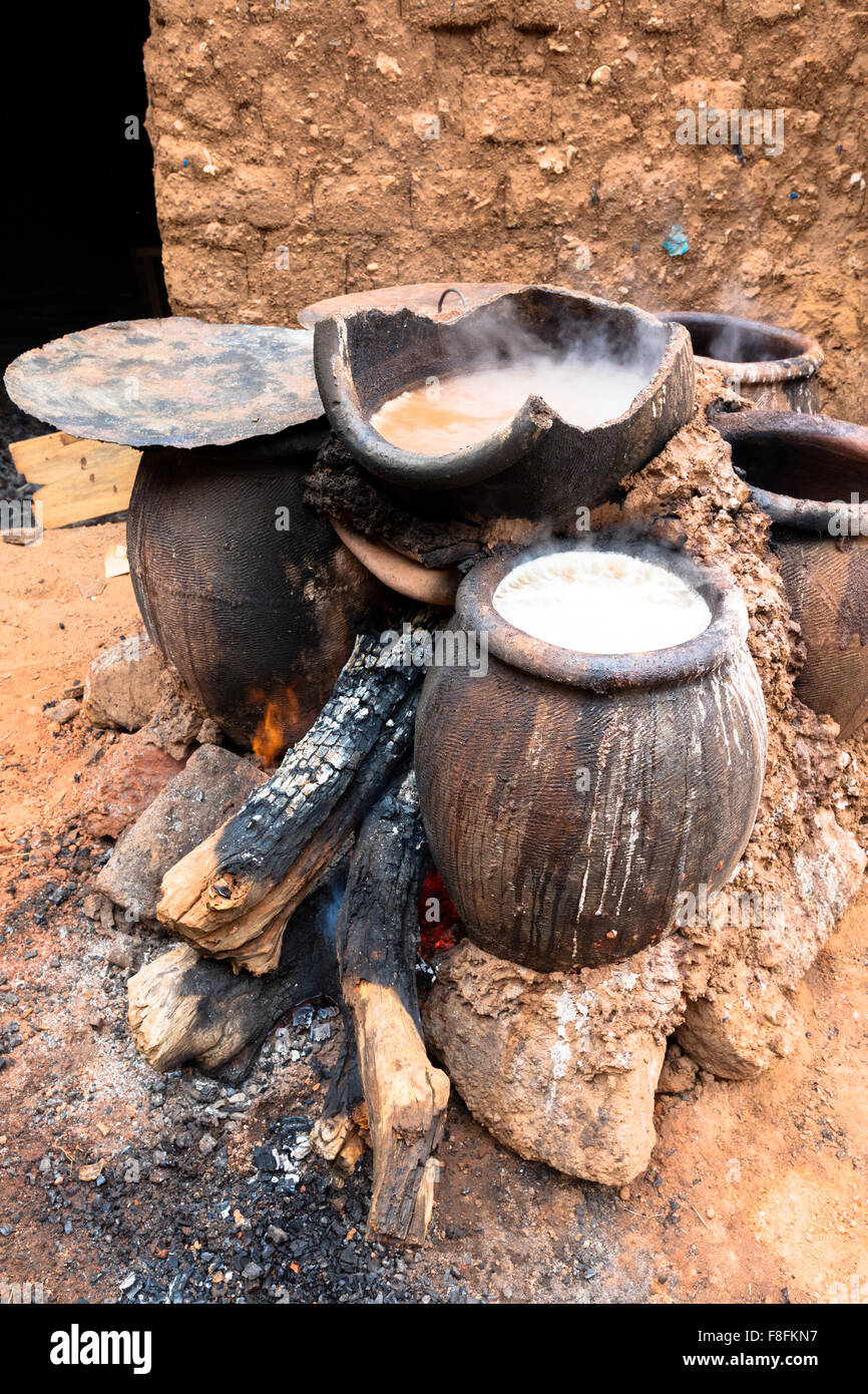 Cooking the millet beer, Bobo-Dioulasso, Burkina Faso Stock Photo