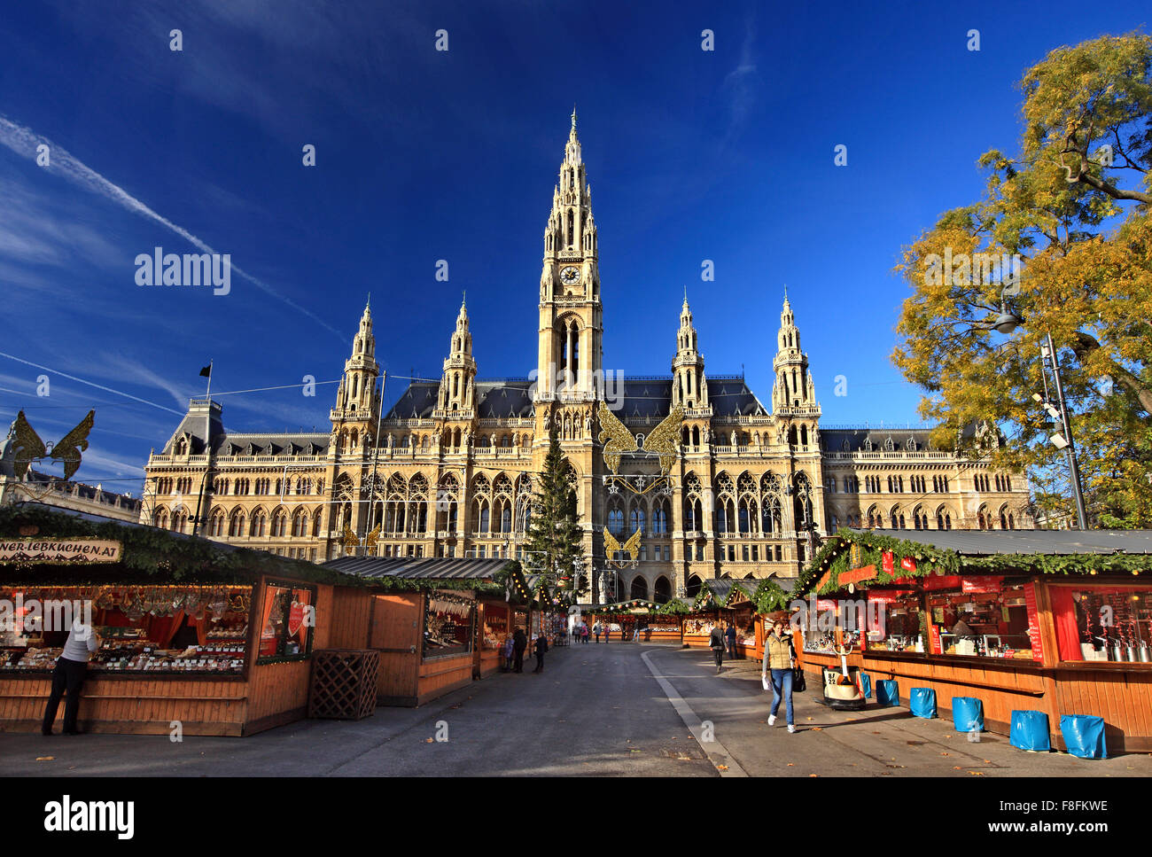 The Christmas market in front of the Rathaus (City hall) of Vienna ...