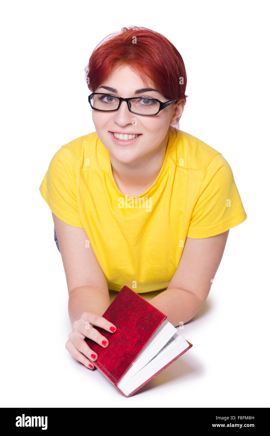 Student girl with books isolated on white Stock Photo - Alamy