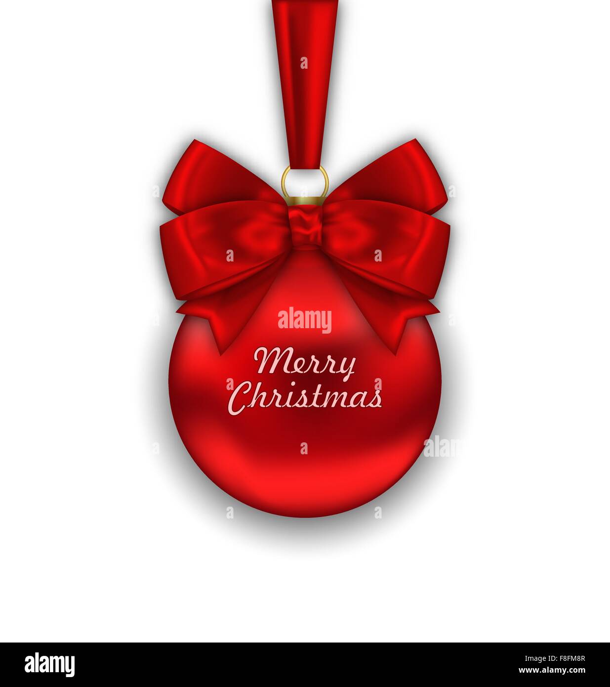 Realistic Christmas Red Ball with Satin Bow Ribbon Stock Vector Image ...