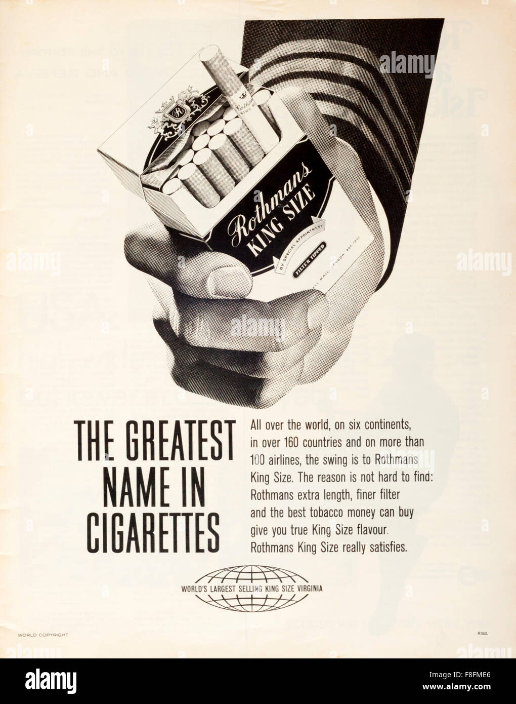 1960s magazine advertisement advertising Rothmans King Size cigarettes. Stock Photo