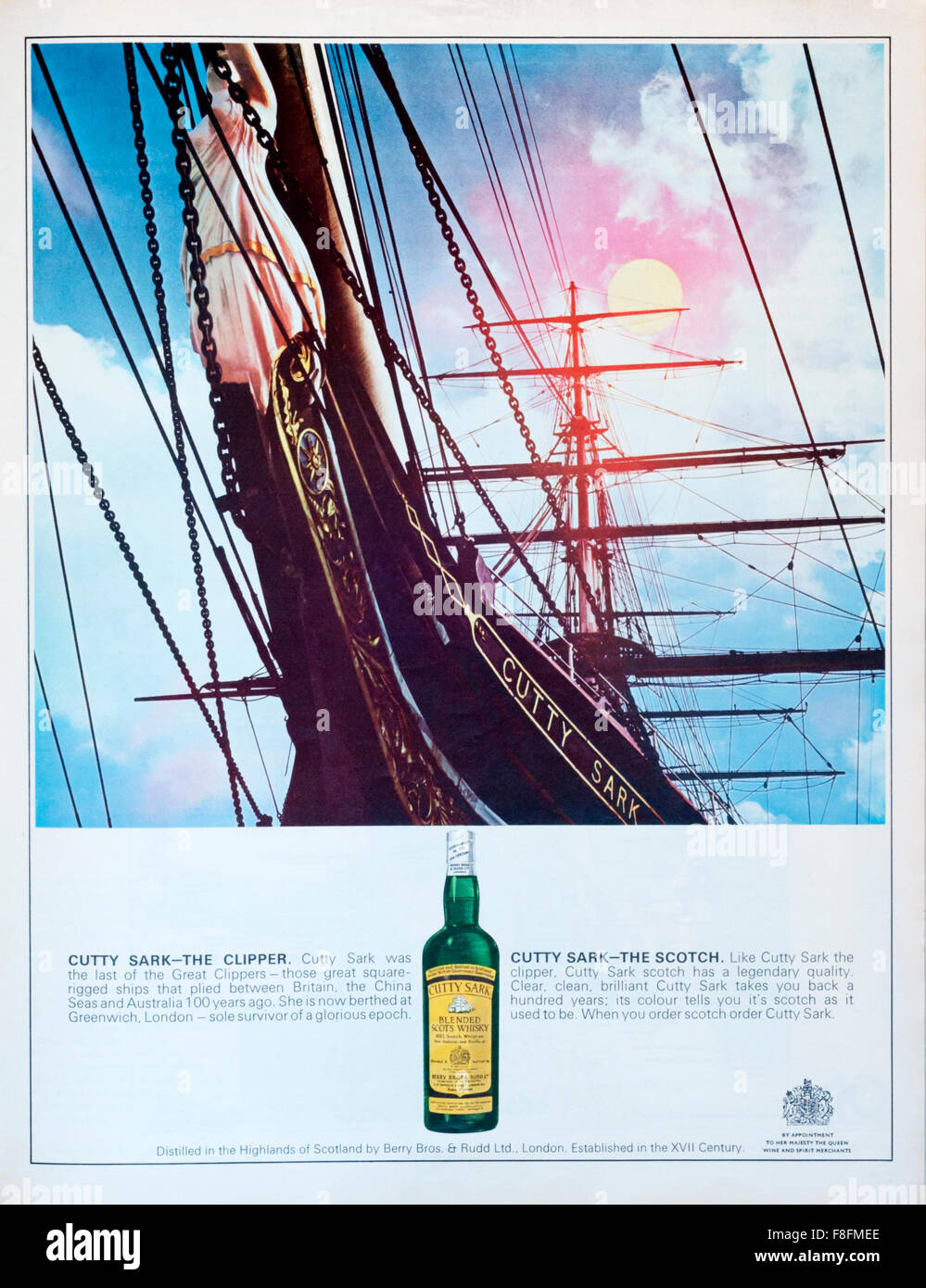 1960s magazine advertisement advertising Cutty Sark Blended Scotch Whisky. Stock Photo