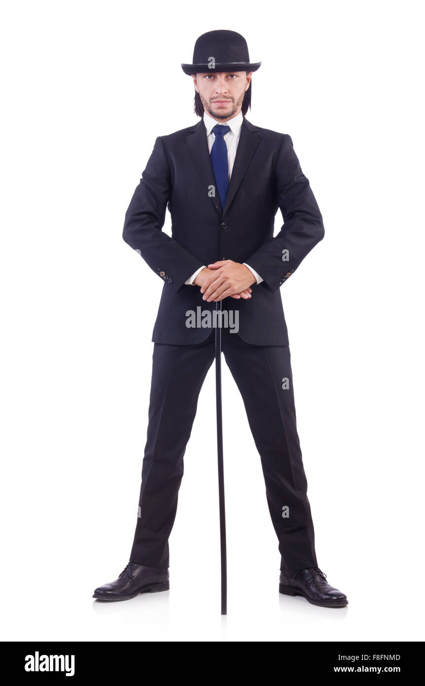 Man dancing with walking stick on white Stock Photo - Alamy