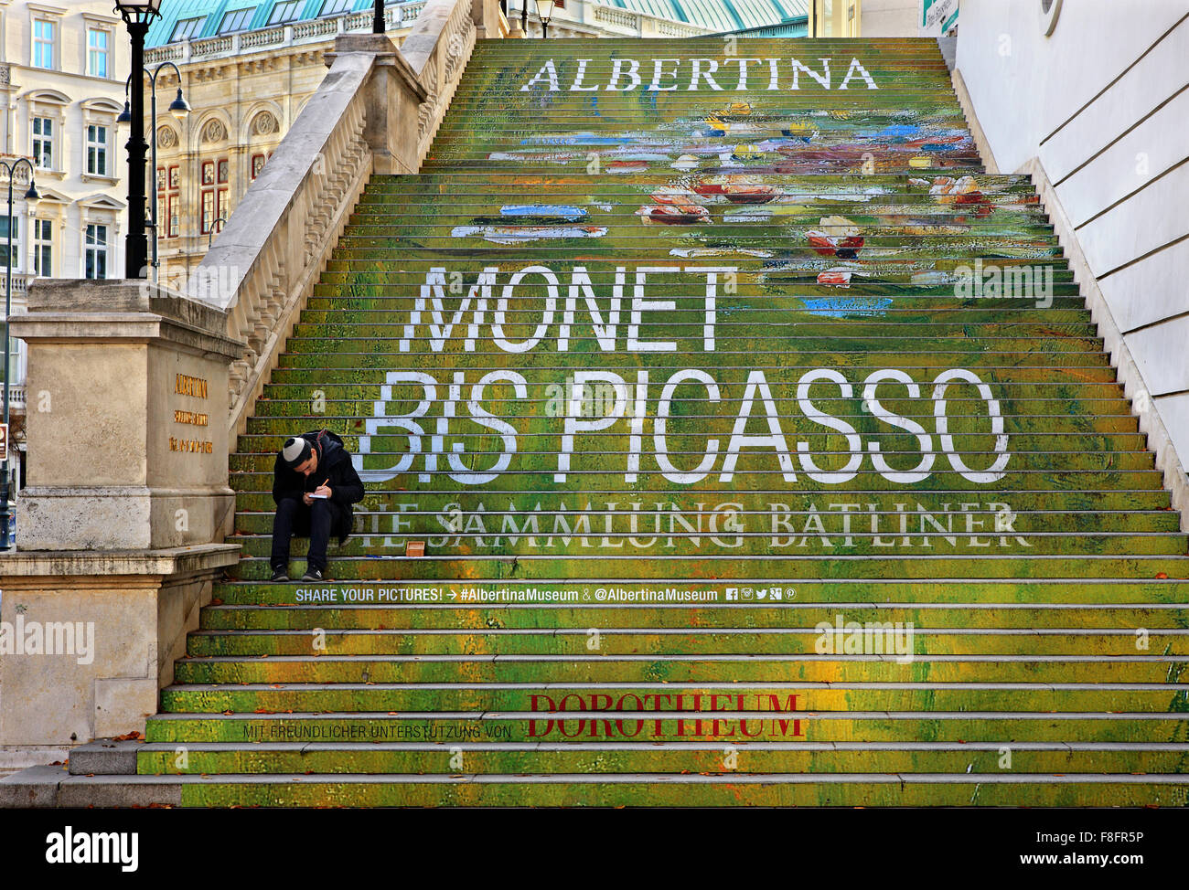 The "painted" stairs of Albertina museum, in the inner city (Innere Stadt), the historic center  Vienna, Austria. Stock Photo