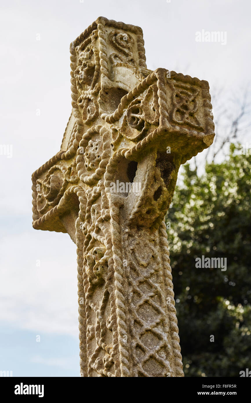 Decorative stone cross gravestone in Church Cemetery, Nottingham, England, UK. Stock Photo