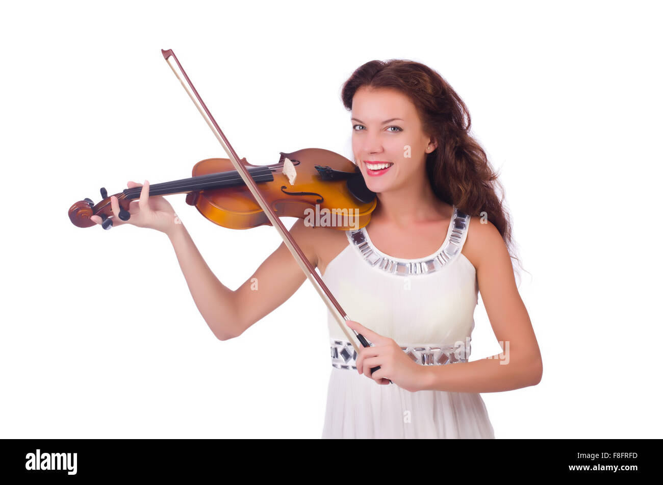 Young girl with violin on white Stock Photo - Alamy