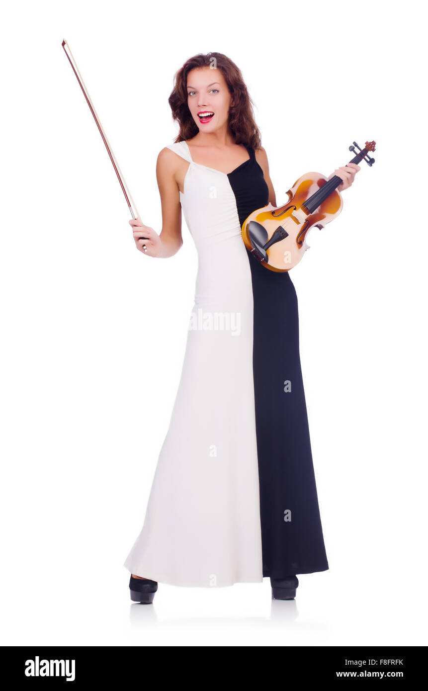 Young girl with violin on white Stock Photo - Alamy