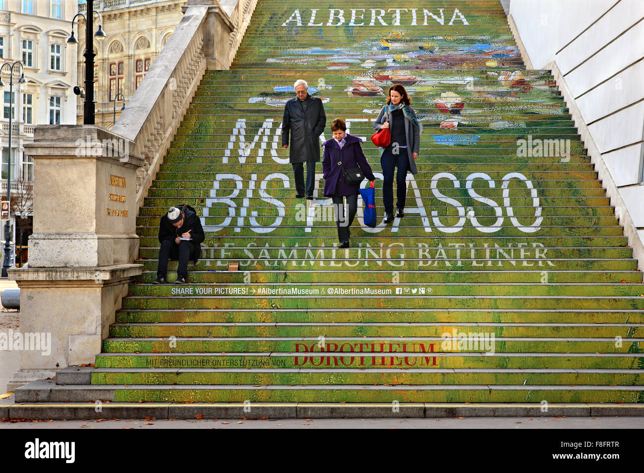 The "painted" stairs of Albertina museum, in the inner city (Innere Stadt), the historic center Vienna, Austria. Stock Photo