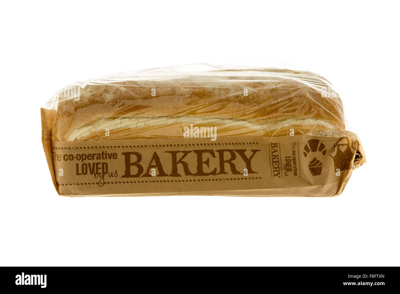 Fresh Bread from the Co-Operative Bakery on a White Background Stock Photo