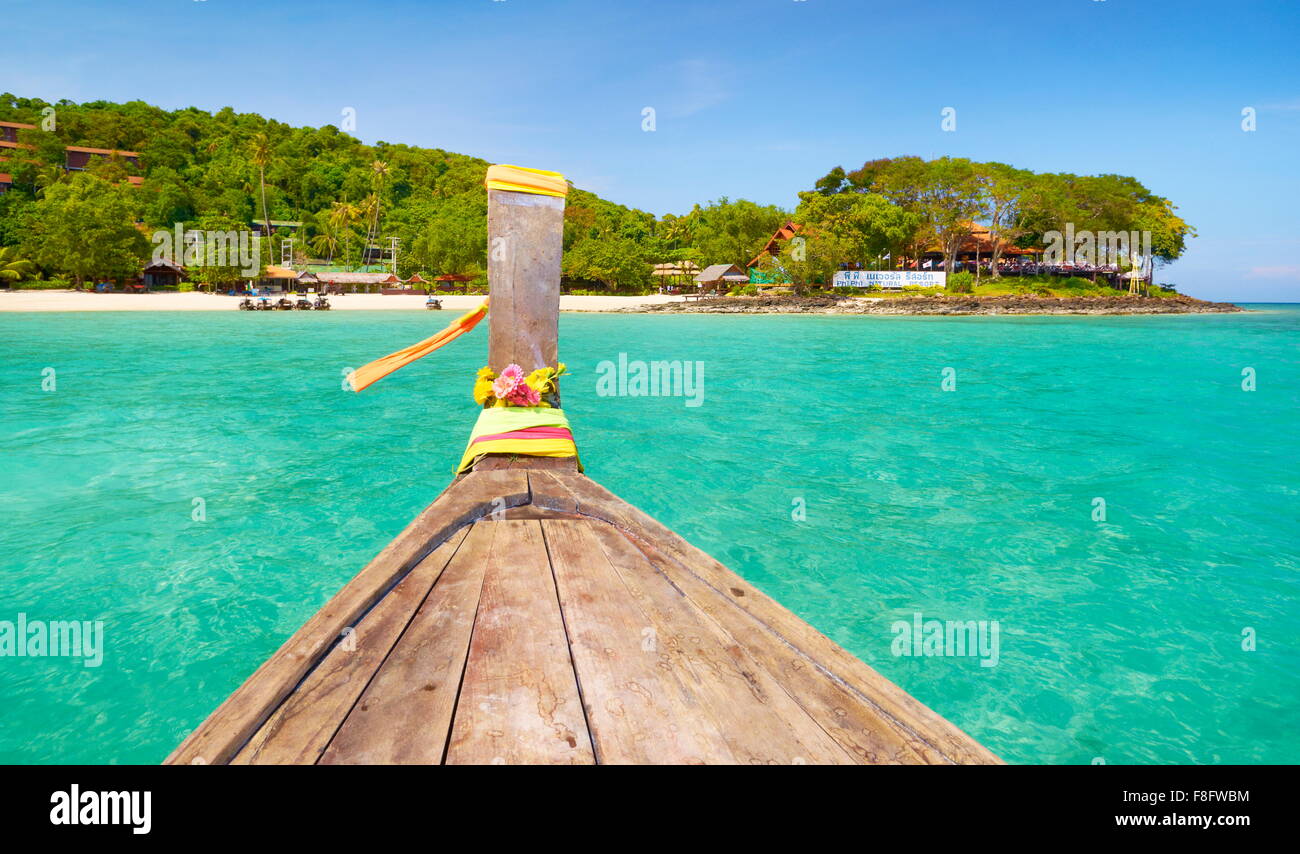 Thailand - Phi Phi Island, Phang Nga Bay, long tail boat Stock Photo