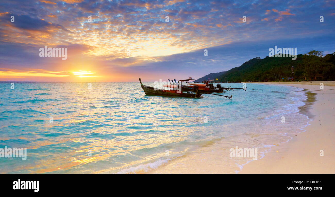 Thailand tropical beach at sunset, Phi Phi Island, Phang Nga Bay, Asia Stock Photo