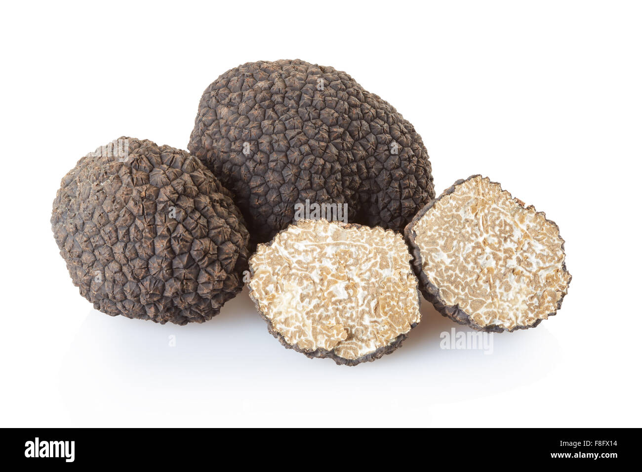 Black truffles group and section Stock Photo