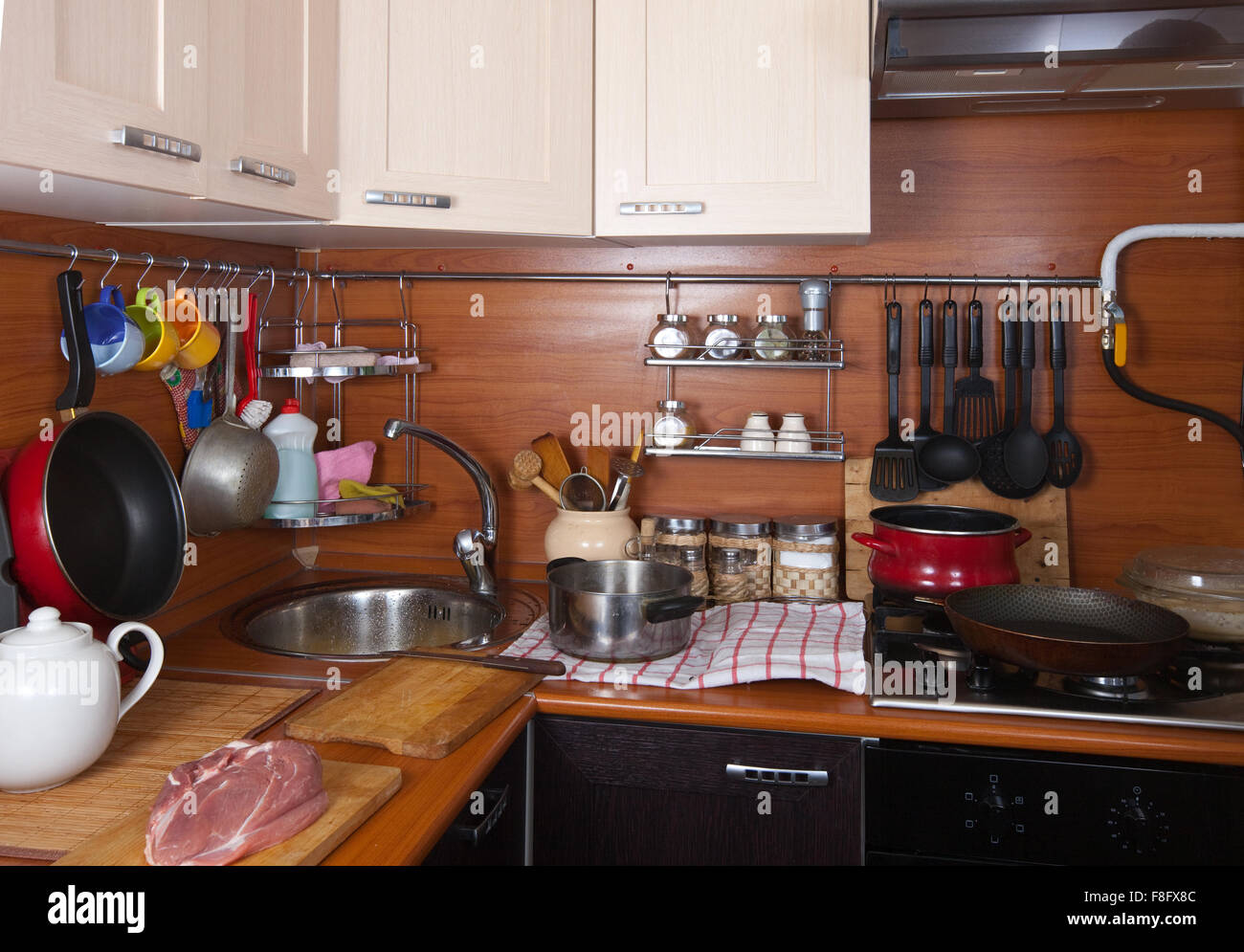 Interior of kitchen with utensils Stock Photo - Alamy