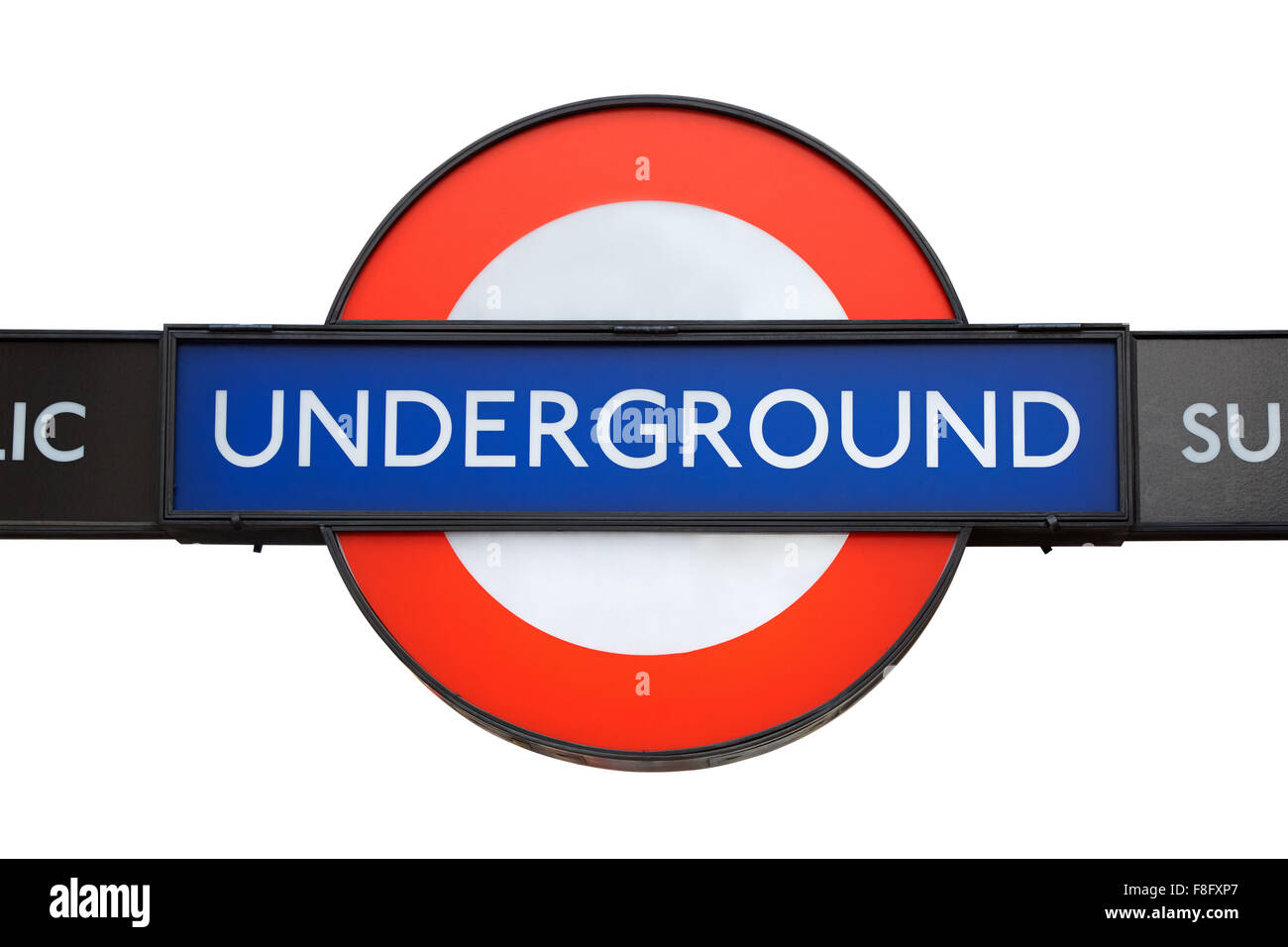 Famous London underground sign isolated on white, clipping path included Stock Photo