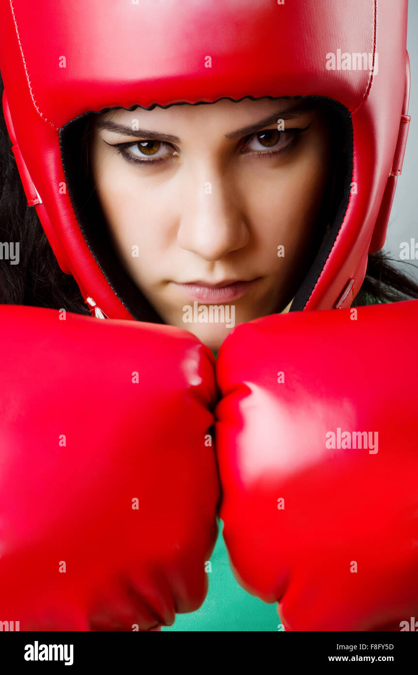 Woman boxer on white background Stock Photo Alamy