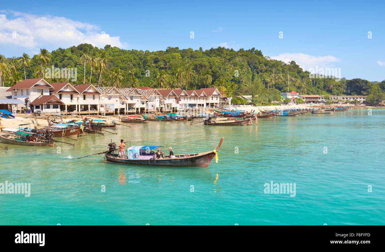 Thailand - Phi Phi Island, Phang Nga Bay, long tail boats at the port Stock Photo