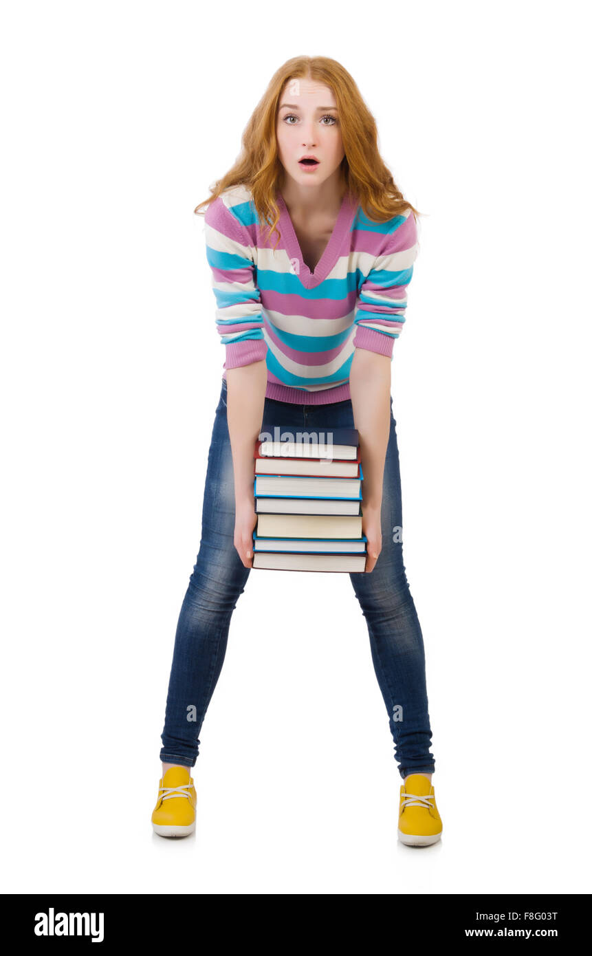 Young student with books isolated on white Stock Photo - Alamy