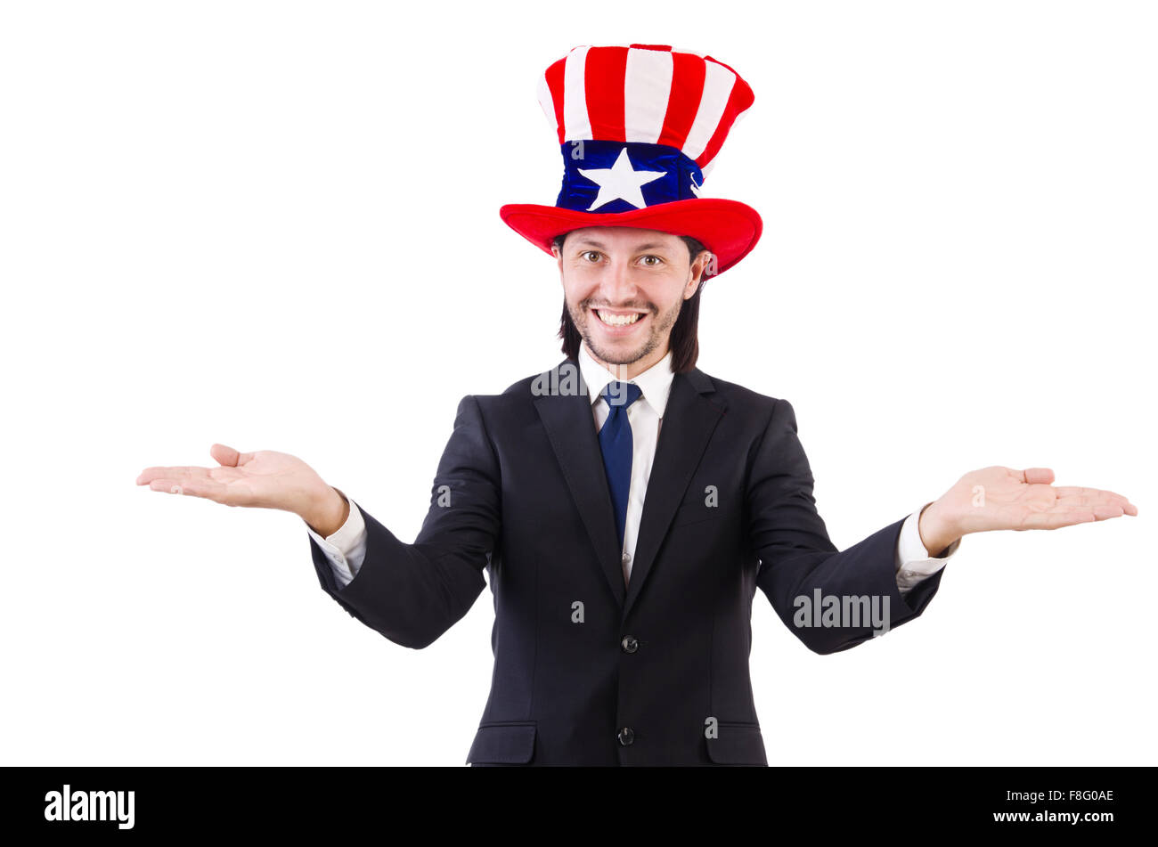 Man with american flag isolated on white Stock Photo - Alamy