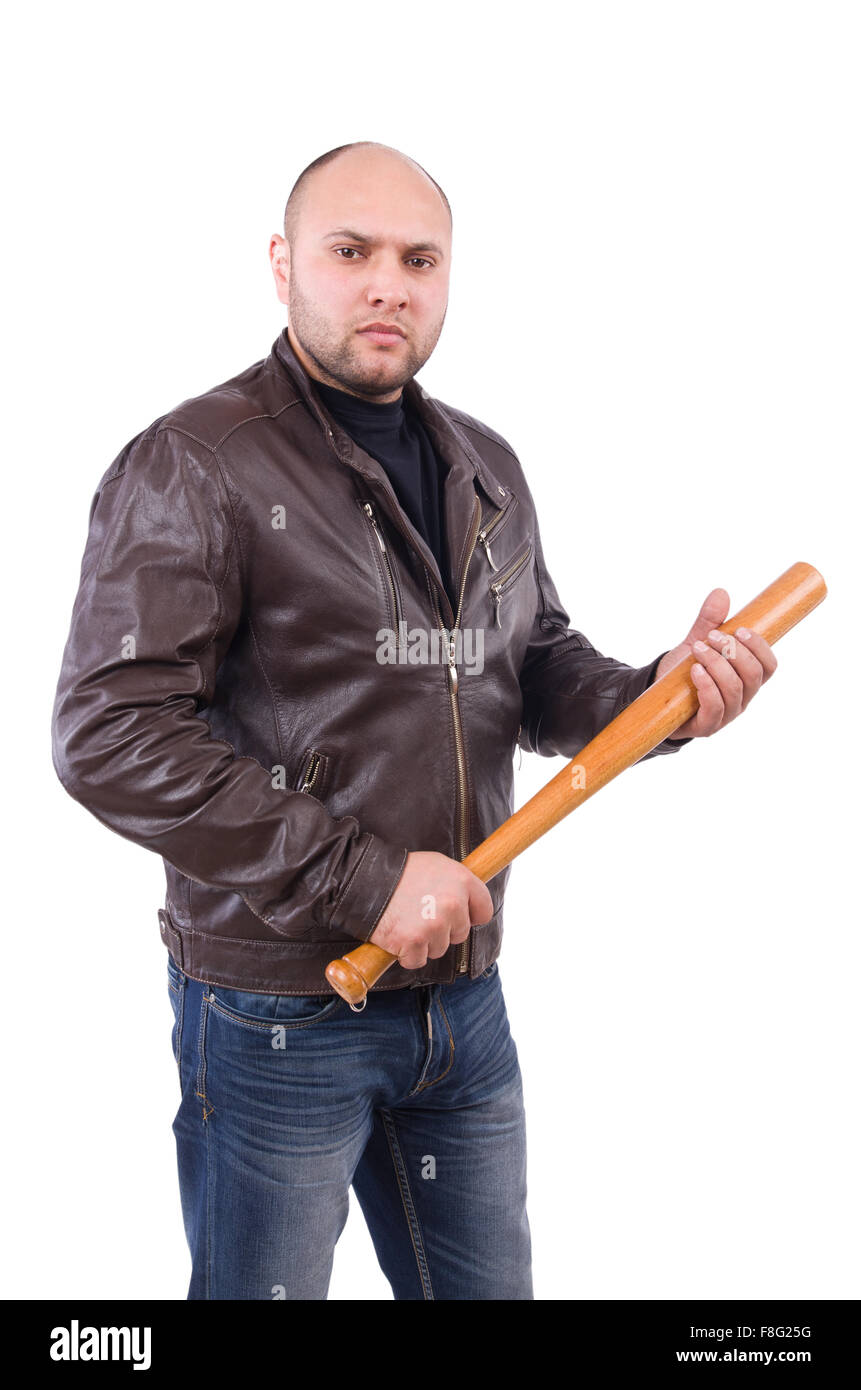 Violent man with baseball bat on white Stock Photo - Alamy