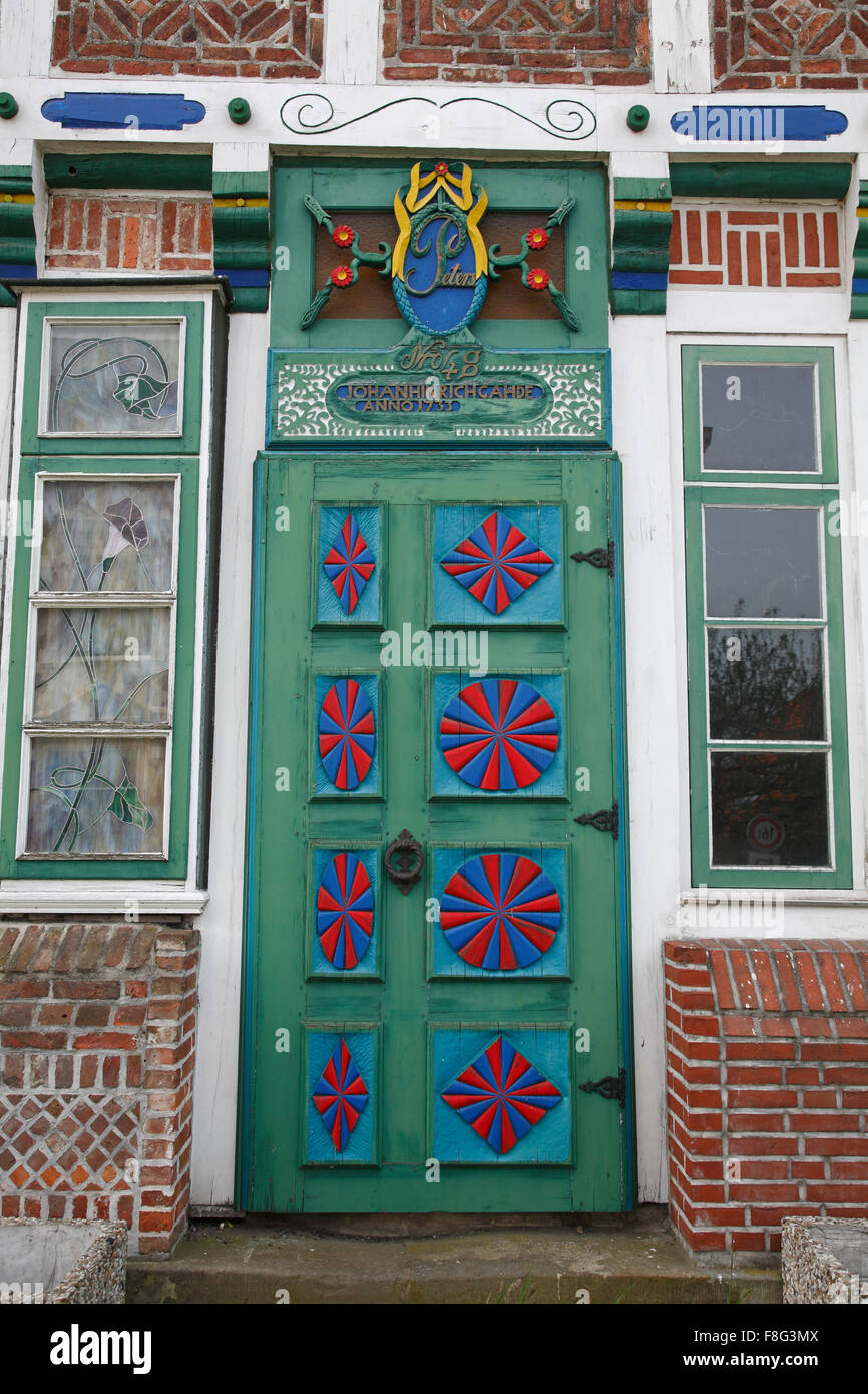 Old door in Estebruegge, Altes Land, Lower Saxony, Germany, Europe Stock Photo