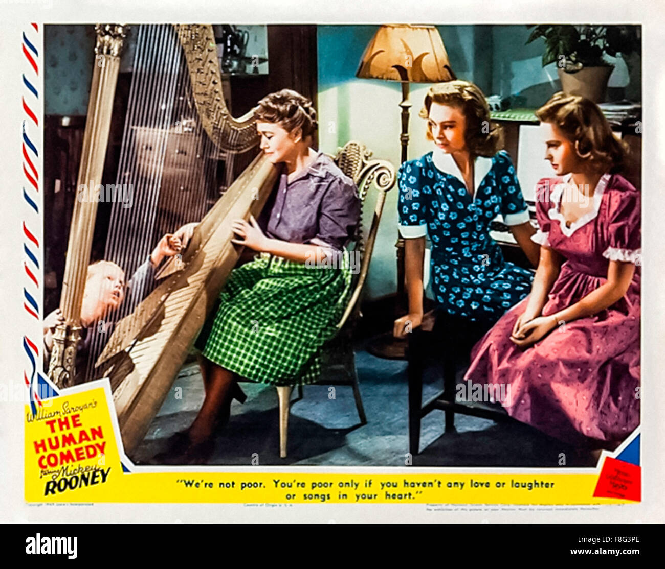 Lobby card from ‘The Human Comedy’ 1943 directed by Clarence Brown starring  Mickey Rooney as a teenager working as a telegram delivery boy during World War II; it won the Academy Award for Best Story. Stock Photo