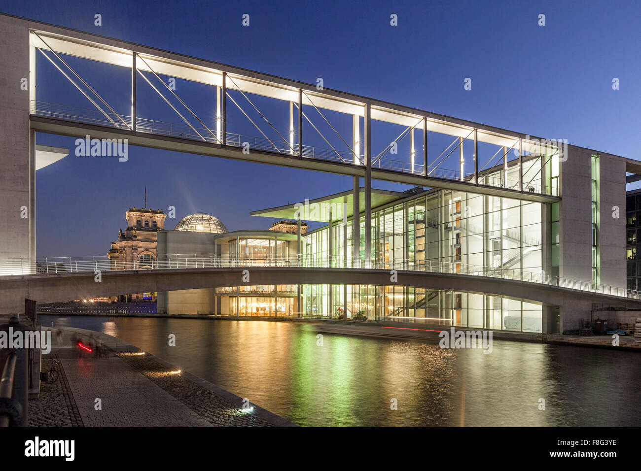 Berlin, Reichstag, Spree, Paul Loebe building, dusk, Stock Photo