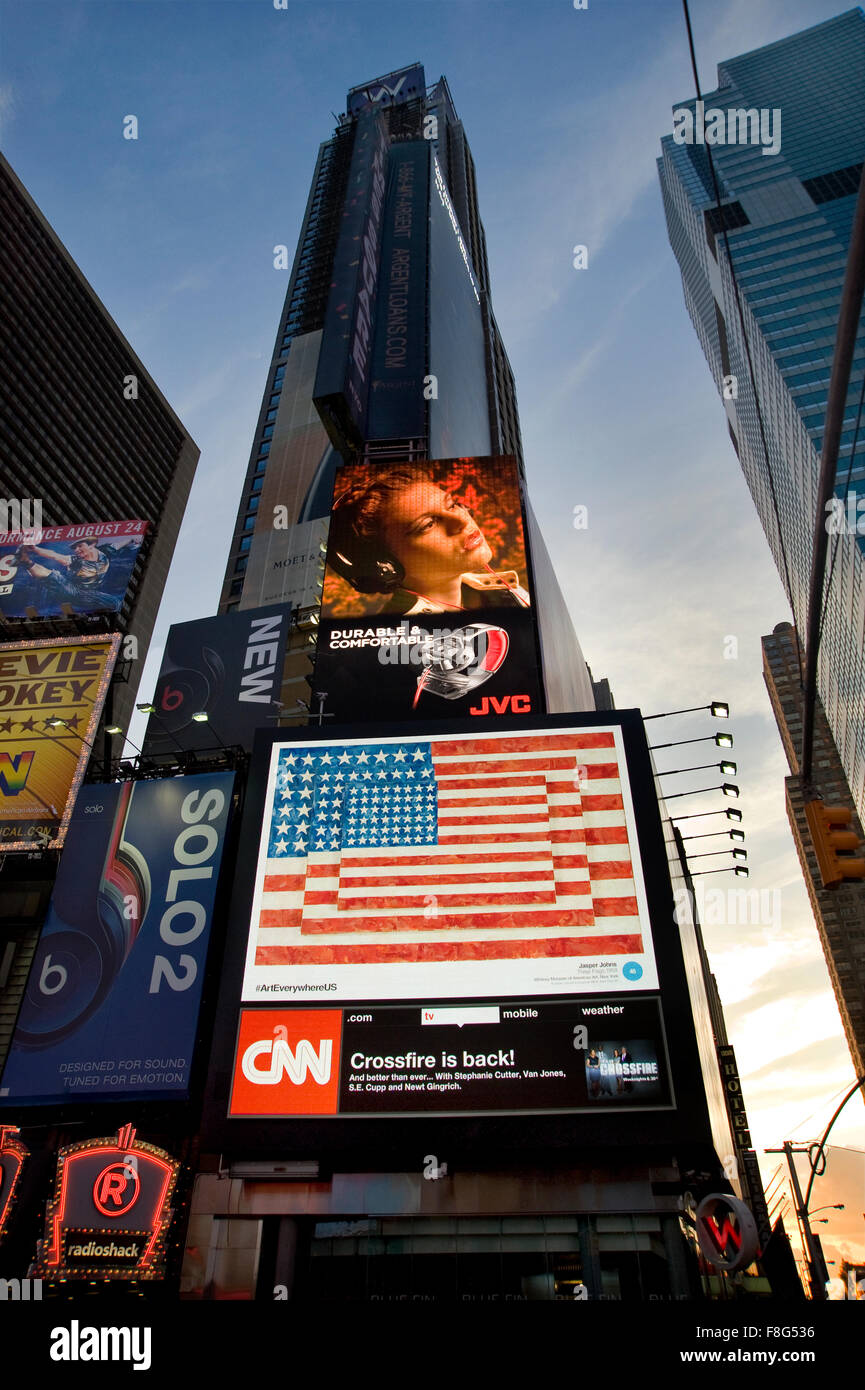 A Jasper Johns painting appears on a digital billboard  in New  York's Times Square during the  Art Everywhere event Stock Photo