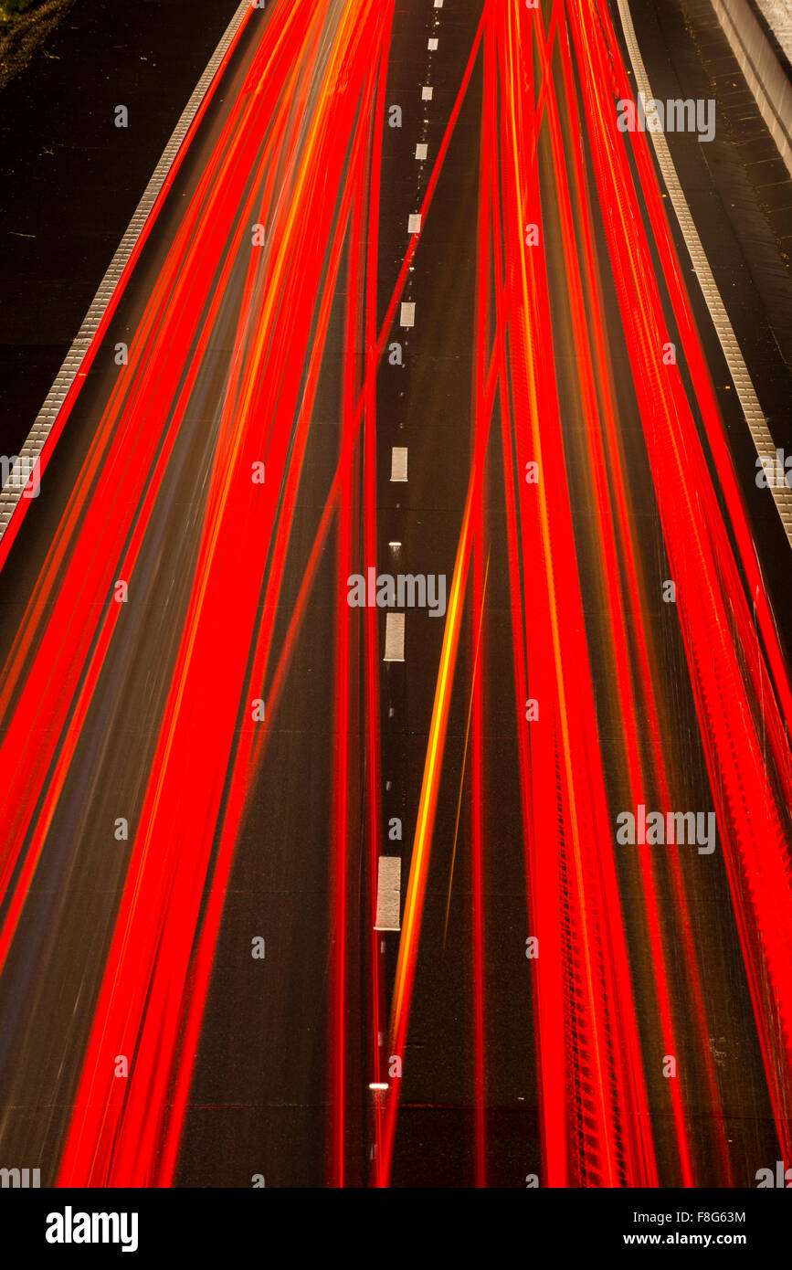 Motorway light trails on the M54 near Shifnal, Shropshire, England. Stock Photo