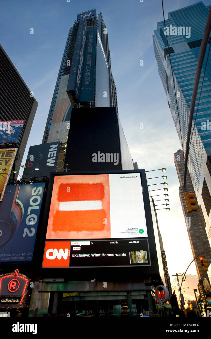 A Mark Rothko painting appears on a digital billboard  in New  York's Times Square during the  Art Everywhere event. Stock Photo