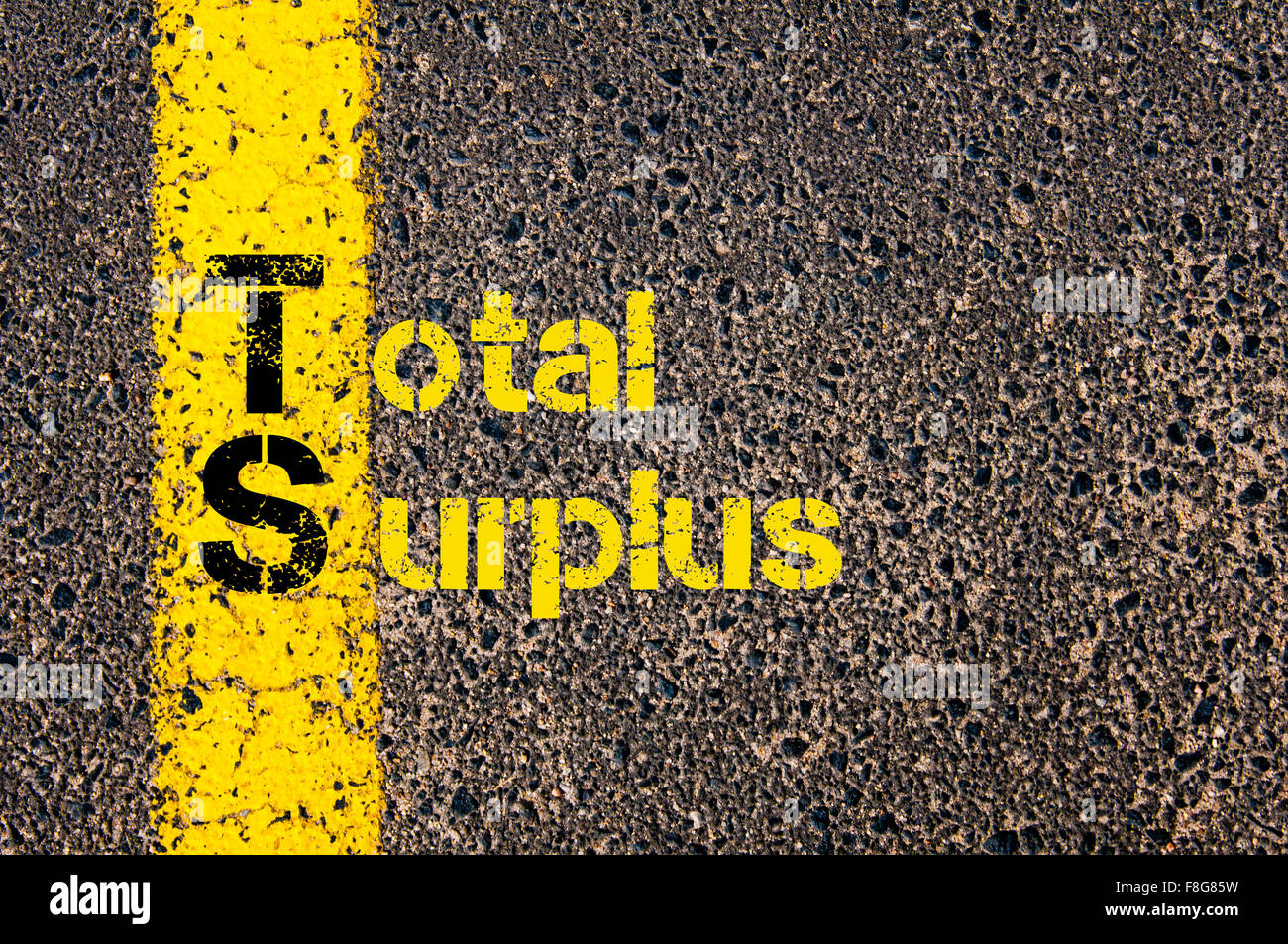 Concept image of Accounting Business Acronym TS Total Surplus written over  road marking yellow paint line Stock Photo - Alamy