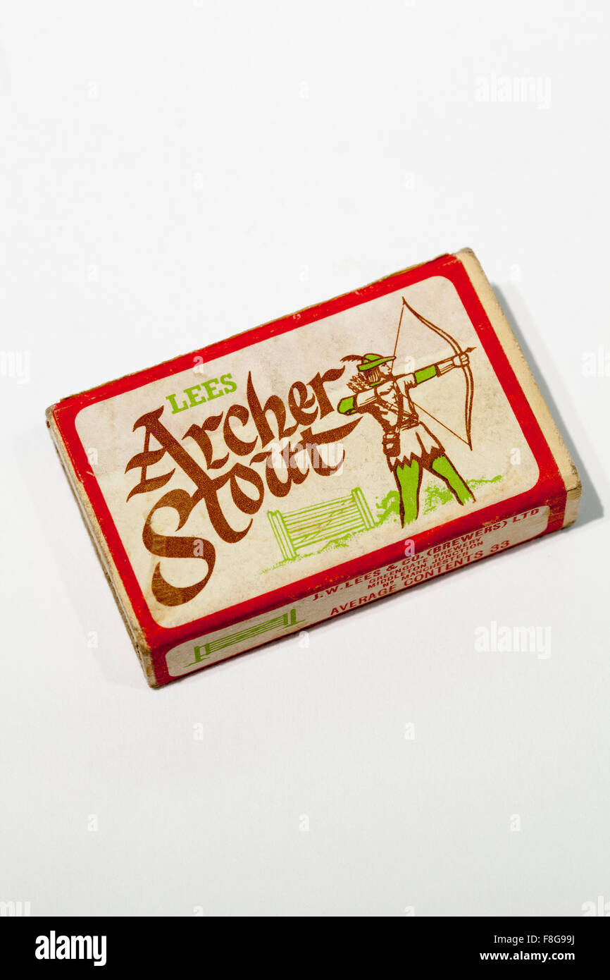 Vintage Matchbox advertising Lees Archer Stout Beer Stock Photo