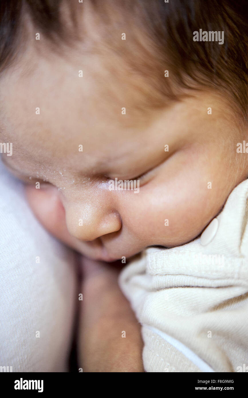 Close up of sleeping newborn baby girl Stock Photo