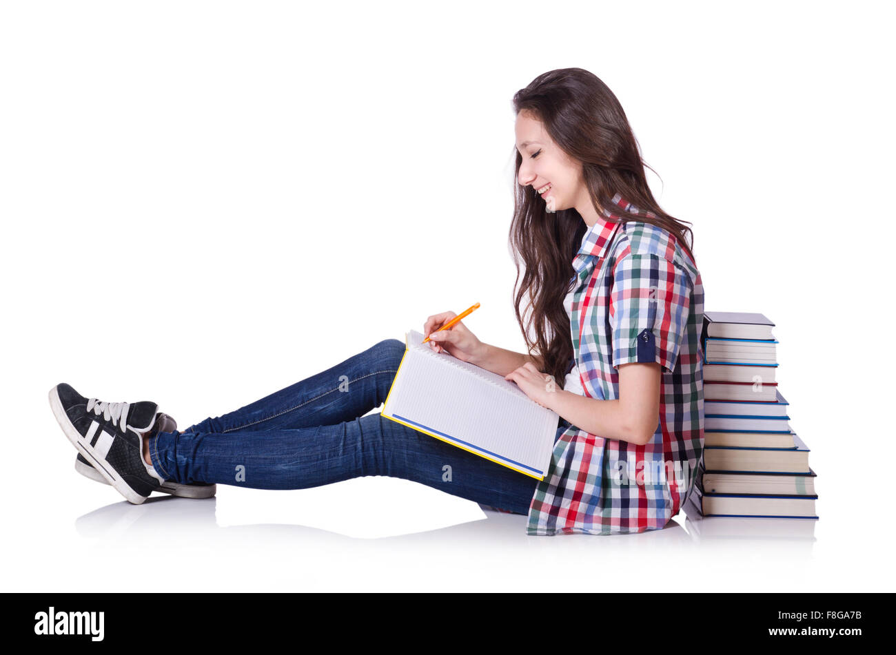 Young student with books isolated on the white Stock Photo - Alamy
