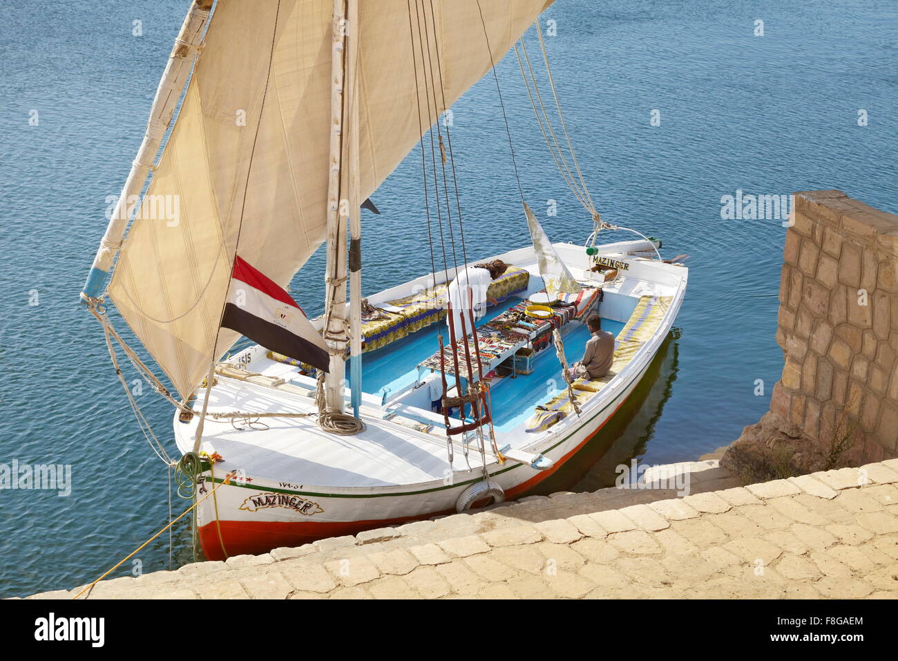 Egypt - felucca boat on the Nile river, Aswan, Egypt Stock Photo