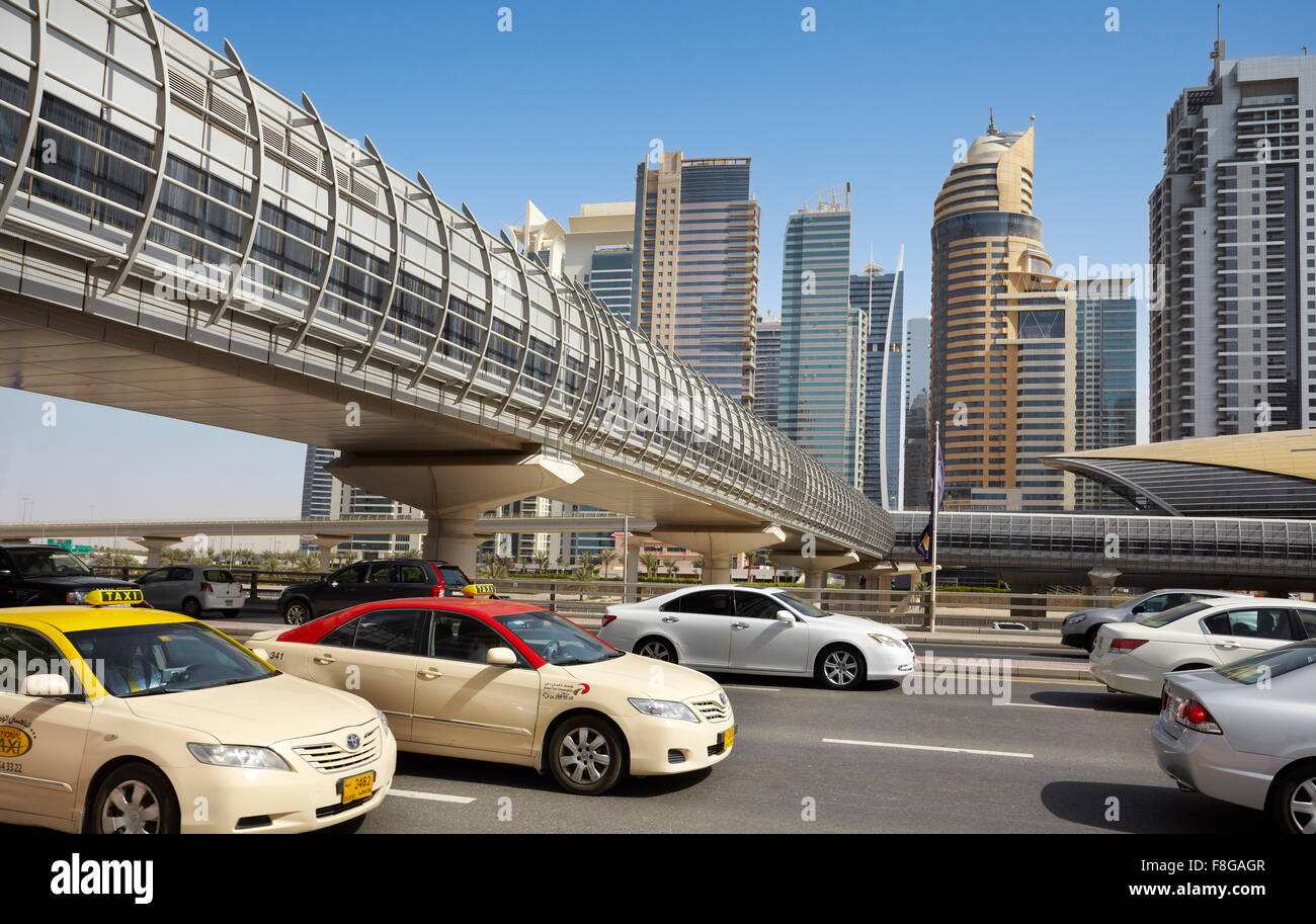 Dubai transport - Sheikh al Zayed road, United Arab Emirates Stock Photo