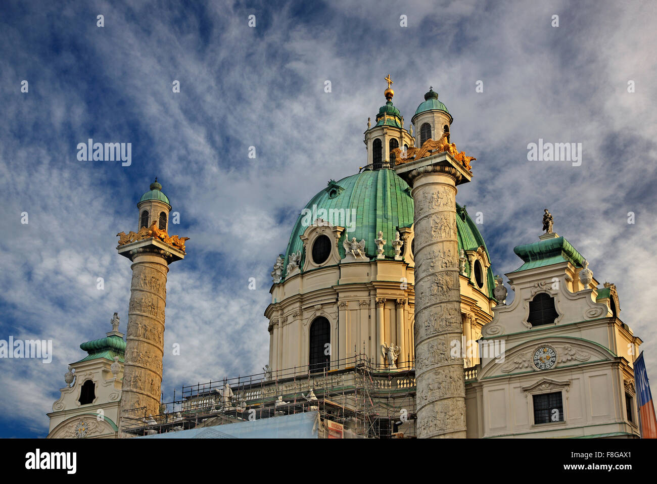 Partial view of Karlskirche ("Charles' church"), Vienna, Austria. Stock Photo