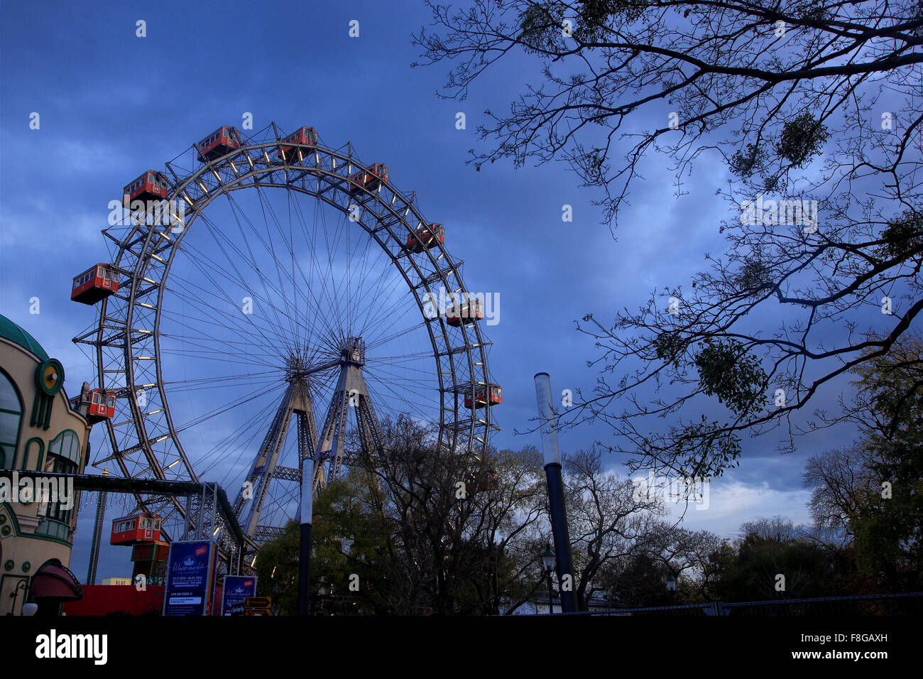 The famous 'Riesenrad' (remember 'The Third Man'?), the giant Ferris wheel at Prater park, Vienna, Austria. Stock Photo